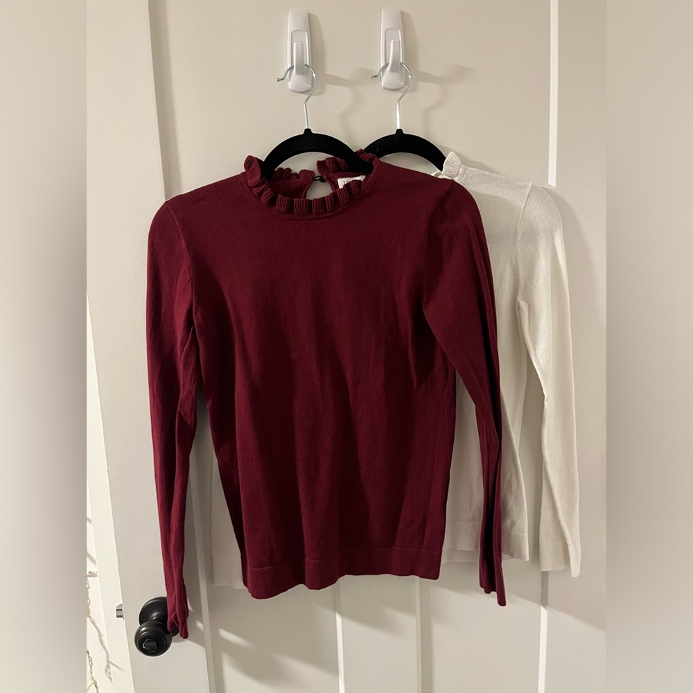 2 pack - red and white sweater with ruffle neck